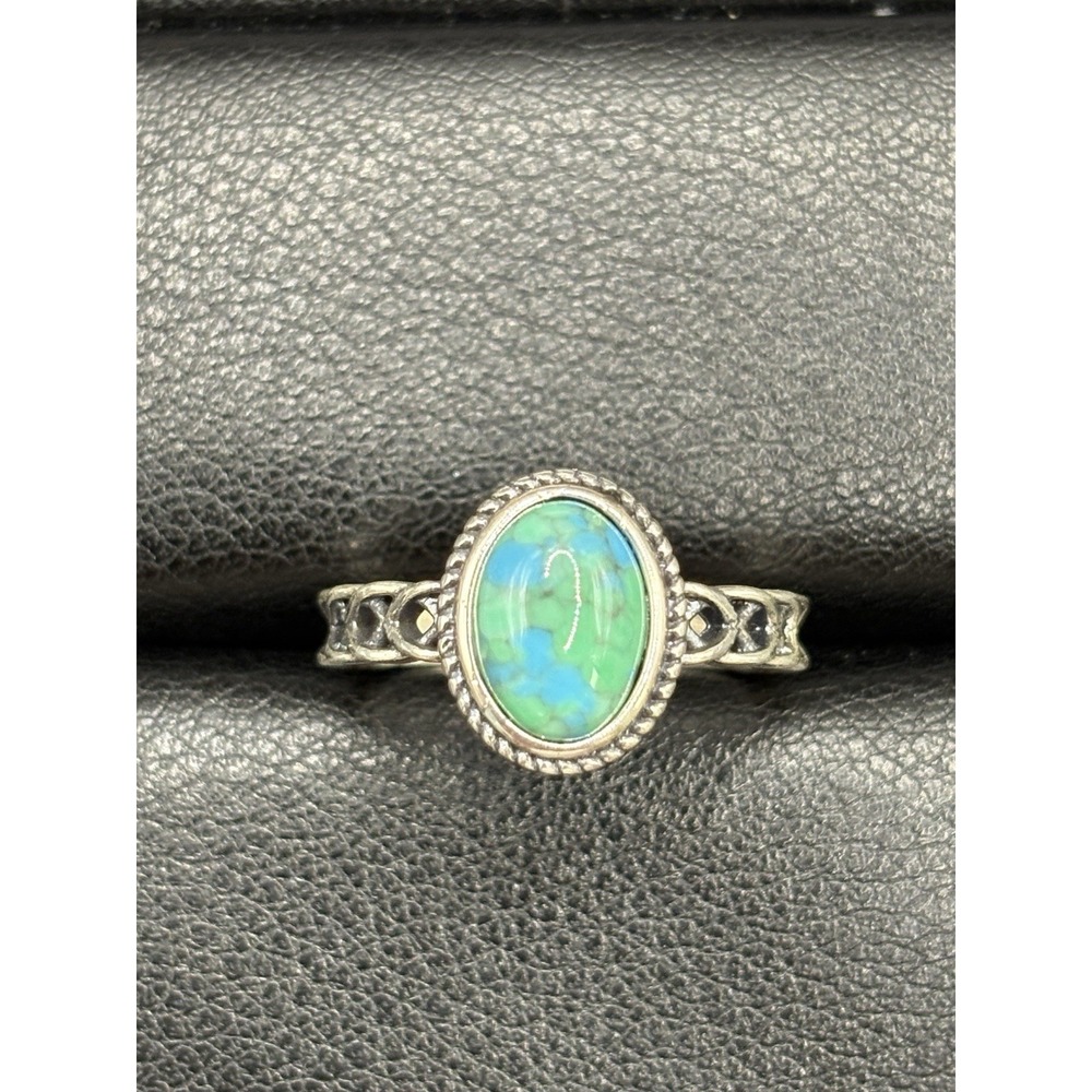 New Condition Sterling Silver Cab Turquoise Ring Size 7 E20